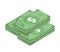 Dollar icon, flat design. Money dollars isolated on white background. Vector illustration, clip art.