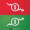 dollar increase decrease icon. Money symbol with arrow stretching rising up and drop fall down. Business cost sale and reduction i