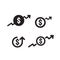 dollar increase icon set. Money symbol with arrow stretching rising up. Business cost sale icon. vector illustration