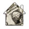 Dollar inside metallic shape resembling a house isolated on a white background