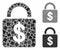 Dollar lock Mosaic Icon of Uneven Items