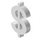 Dollar logo in isometric perspective. Three dimensional symbol, buck mark.