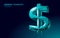 Dollar low poly 3D sign symbol. American finance currency symbol geometric texture metall icon. User money exchange loan