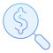 Dollar and magnifying glass flat icon. Search dollar blue icons in trendy flat style. Looking for money gradient style