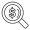 Dollar and magnifying glass outline icon. linear style sign for mobile concept and web design. Looking for money simple