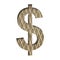 Dollar money business symbol on a embossed metal sheet. Decorative steel alphabet