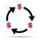 Dollar money change shadow icon, trade cash information web symbol, convert sign vector illustration