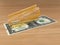 Dollar. Money. Currency. Blade. 3D render of a dollar with a blade on the table