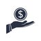 Dollar money on hand icon vector. Salary banking icon, ecommerce, earnings concept. Solid sign for donation, payment