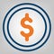 Dollar, money icon. Laconic blue and orange lines on gray background. Isolated vector object