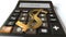 Dollar money symbol on the keys and EXCHANGE text on calculator display, conceptual 3d rendering