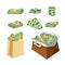 Dollar paper business finance money stack in bag of bundles us banking edition and banknotes bills isolated wealth sign