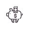 Dollar piggy bank. Financial investments. Vector liner black icon.