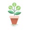 Dollar plant in the pot. Financial growth concept. Vector illustration.