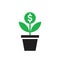 Dollar plant sprout growth - concept icon design. Success investment sign. Money flower tree in pot. Vector illustration.