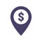 Dollar pointer icon. Dollar with location icon. Dollar map marker. Dollar exchange map marker filled vector icon. EPS 10