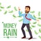 Dollar Rain Businessman Vector. Manager And Under Money Rain. Cash Money Shower. Isolated Flat Cartoon Character
