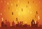 dollar rain fall to city mean rich and wealthy come to,orange sunset cityscape background