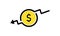 Dollar rate decrease. Coin icon. Cost reduction. Concept of financial crisis, market fall bankruptcy. Money loss. Vector on