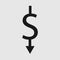 Dollar rate decrease vector line icon. Money symbol with down arrow. Lower cost icon. Business lost crisis decrease vector