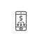 Dollar rate mobile application line icon