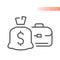 Dollar sack and briefcase line vector icon