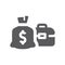 Dollar sack and briefcase line vector icon