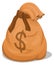 Dollar sack icon. Cartoon canvas bag with money