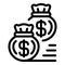 Dollar sacks icon, outline style