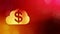 Dollar sign in emblem of cloud. Finance background of luminous particles. 3D loop animation with depth of field, bokeh