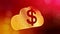 Dollar sign in emblem of cloud. Finance background of luminous particles. 3D loop animation with depth of field, bokeh