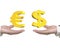 Dollar sign Euro symbol on hands foreign exchange concepts