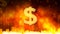 Dollar sign on fiery background, money rules the world, budget adoption, finance