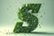 A dollar sign made of green leaves shattering, representing eco-friendly and sustainable finance Ai generative