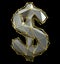 Dollar sign made in low poly style silver color isolated on black background.