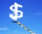 Dollar sign shape cloud with money stairs on blue sky