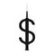 Dollar sign with syringe as part of dollar symbol.