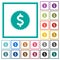 Dollar sticker flat color icons with quadrant frames