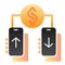 Dollar transfering flat icon. Mobile payment color icons in trendy flat style. Money transaction non contact gradient