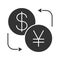 Dollar and yen currency exchange glyph icon