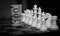 Dollars on the background of chess pieces. Profit strategy. Good luck or loss. Game, risk