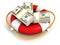 Dollars Packs in red lifebuoy. Money Save Concept