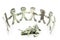 Dollars people cutouts dance around slices