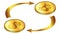 Dollars USD and Bitcoin BTC circulation isometric concept with gold coins and cyclical arrows isolated on white.