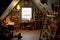 dollhouse attic filled with tiny vintage treasures