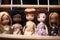 dolls of different ethnicities huddled together on a toy swing