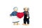 Dolls Elderly man and woman. Grandfather gives grandmother a heart a symbol of love and trust. Valentine`s day, love. On