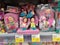 Dolls in packages in a supermarket for sale