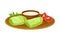 Dolma or Meat Stuffing Wrapped in Cabbage Leaves with Sauce as Egyptian Dish Vector Illustration