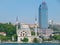 Dolmabache Mosque and Ritz Carlton hotel at Bosporus coast, as seen from the waterside. Photo shot from cruise ship during